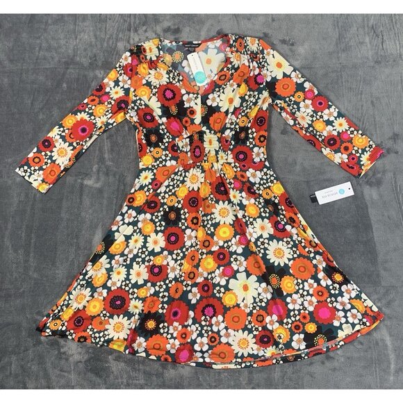 Maggy London Nikola 3/4 Sleeve Knit Dress Size 8 Floral 70's NWT - Picture 1 of 11